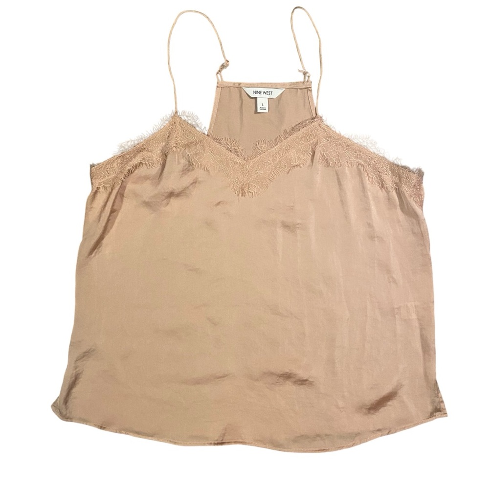 Nine West tunic tank blouse women’s L peach color with lace